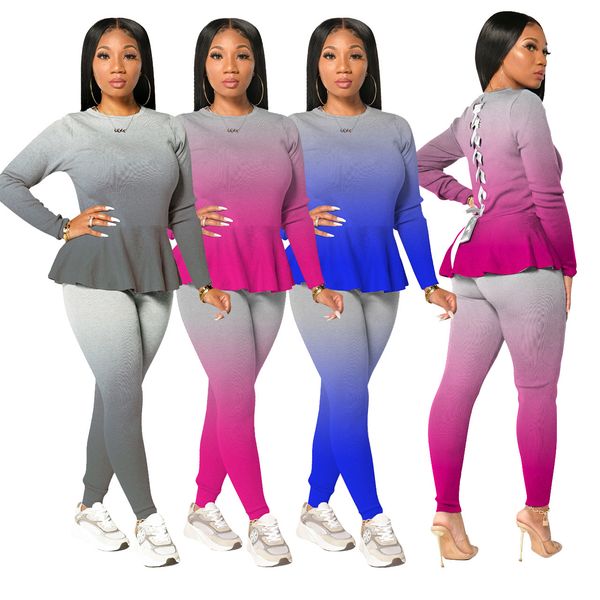 gradient color womens two piece pants long sleeve crew neck ruffle fashion slim 2pcs set, White
gradient color womens two piece pants long sleeve crew neck ruffle fashion slim 2pcs set, White