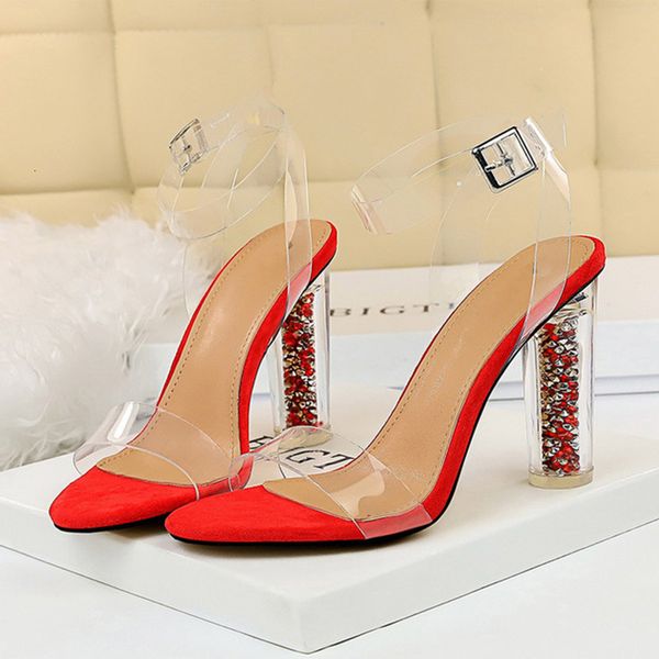 2021 new women transparent high heels sandles ladies bling ankle buckle strap pvc summer shoes woman fashion sandals plus size hxk8, Black 
2021 new women transparent high heels sandles ladies bling ankle buckle strap pvc summer shoes woman fashion sandals plus size hxk8, Black
