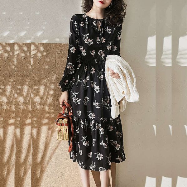 chiffon floral women's spring and autumn french light mature temperament high waist shows thin hepburn style a-line long dress, Black;gray
chiffon floral women's spring and autumn french light mature temperament high waist shows thin hepburn style a-line long dress, Black;gray