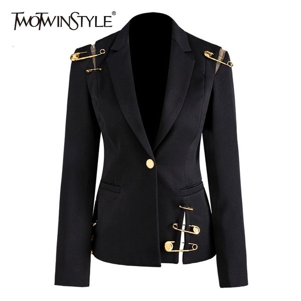 twotwinstyle hollow out patchwork lace up women's blazer notched long sleeve slim elegant female suit autumn fashion new 201023, White;black
twotwinstyle hollow out patchwork lace up women's blazer notched long sleeve slim elegant female suit autumn fashion new 201023, White;black