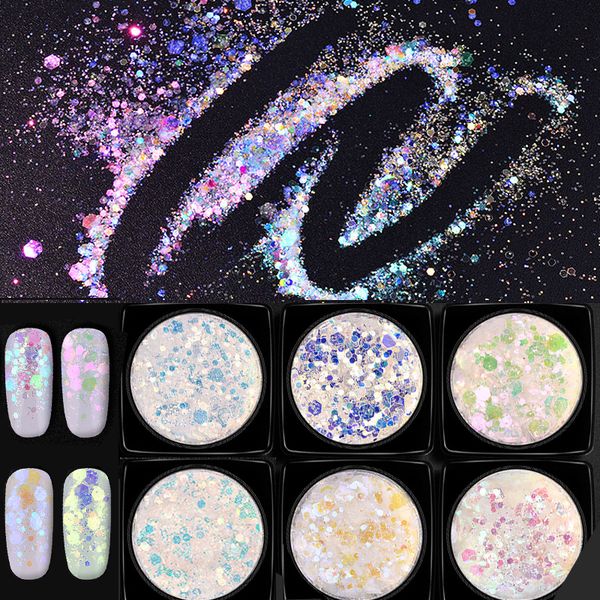6pcs/set aurora unicorn nail art glitters mixed hexagon nail powder sequins mermaid nail flakes holographic manicure decorations, Silver;gold
6pcs/set aurora unicorn nail art glitters mixed hexagon nail powder sequins mermaid nail flakes holographic manicure decorations, Silver;gold