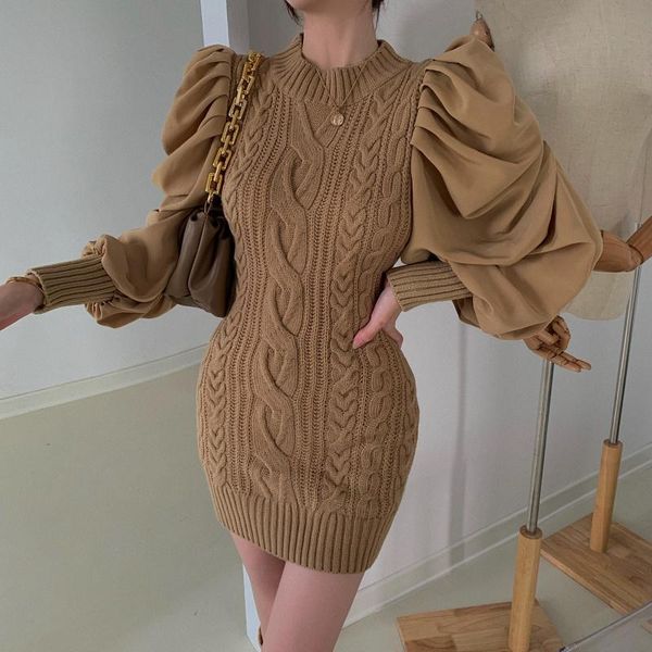 casual dresses autumn winter fashion women knit patchwork mini short dress puff long sleeve sweaters office lady o-neck vestidos, Black;gray
casual dresses autumn winter fashion women knit patchwork mini short dress puff long sleeve sweaters office lady o-neck vestidos, Black;gray