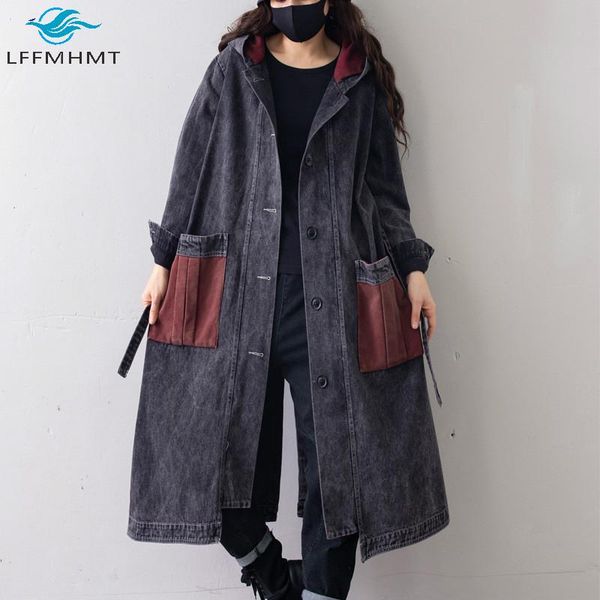 women autumn fashion retro denim coats large size pockets patchwork loose casual hooded long vintage jean trench jacket cloth, Tan;black
women autumn fashion retro denim coats large size pockets patchwork loose casual hooded long vintage jean trench jacket cloth, Tan;black