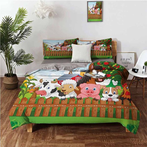 collection cute farm animals on fence comic mascots with dog cow horse kids designbedding 3-piece set
collection cute farm animals on fence comic mascots with dog cow horse kids designbedding 3-piece set