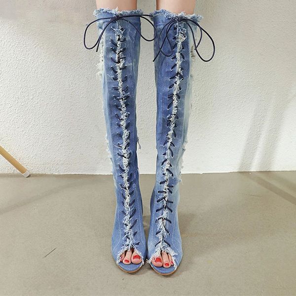 over knee boots women peep toe long boots lace up transparent crystal heel ladies denim boots sandals size 34-40, Black
over knee boots women peep toe long boots lace up transparent crystal heel ladies denim boots sandals size 34-40, Black