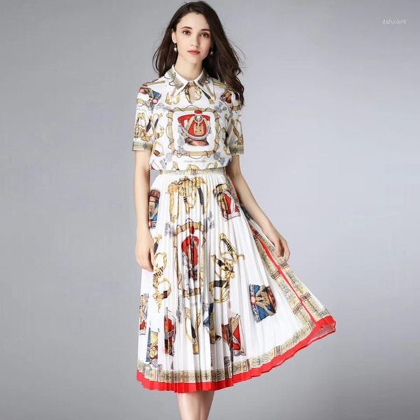 designer summer women suit sets turn-down collar beading and retro print pleated skirt high street fashion set1, White;black
designer summer women suit sets turn-down collar beading and retro print pleated skirt high street fashion set1, White;black