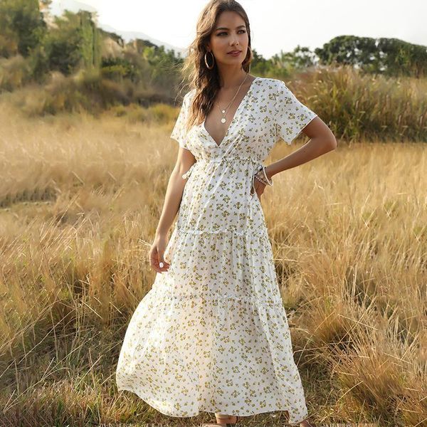 white long dress women elegant ruffle floral print mid dresses deep v neck summer split robe boho party princess dress vestido, Black;gray
white long dress women elegant ruffle floral print mid dresses deep v neck summer split robe boho party princess dress vestido, Black;gray