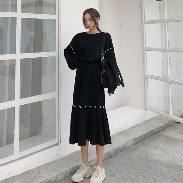 2021 new women's blouse combining it defines black solid-neck pearls adorned loose mid of long mermaid skirt spring fall u8tj, Gray
2021 new women's blouse combining it defines black solid-neck pearls adorned loose mid of long mermaid skirt spring fall u8tj, Gray