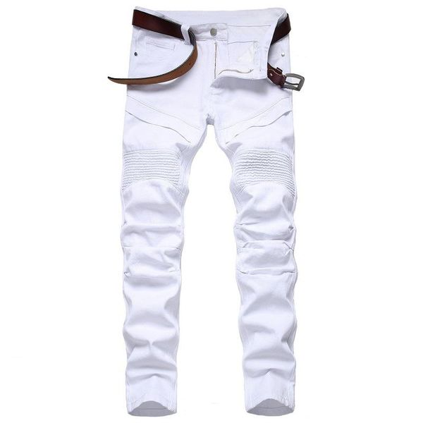 men's jeans original straight slim hole denim pants pleated motorcycle men solid fashion patchwork designer brand white jean, Blue
men's jeans original straight slim hole denim pants pleated motorcycle men solid fashion patchwork designer brand white jean, Blue