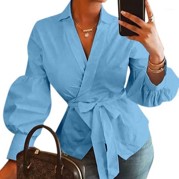 women blouse v-neck long sleeve shirt lantern sleeve lace up blouse with sashes solid long shirt1, White
women blouse v-neck long sleeve shirt lantern sleeve lace up blouse with sashes solid long shirt1, White
