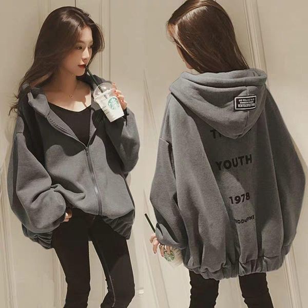 women's hoodies & sweatshirts hooded sweater korean loose dress plush cardigan autumn winter coat, Black
women's hoodies & sweatshirts hooded sweater korean loose dress plush cardigan autumn winter coat, Black