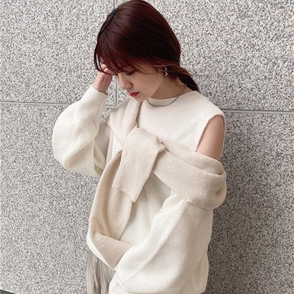 autumn and winter japanese women's sweet off-shoulder puff sleeve fake two-piece sweater sweater 201130, White;black
autumn and winter japanese women's sweet off-shoulder puff sleeve fake two-piece sweater sweater 201130, White;black
