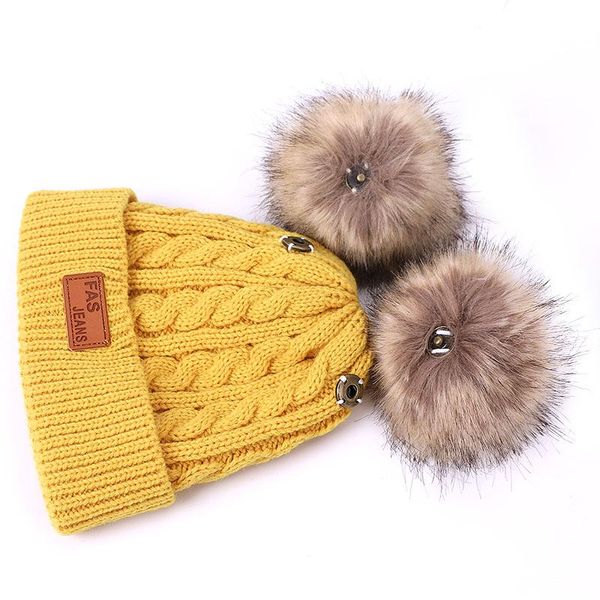 children cap pompon hat white autumn winter warm beanies knitted skullies hats pure colour generous concise h jlltus, Yellow