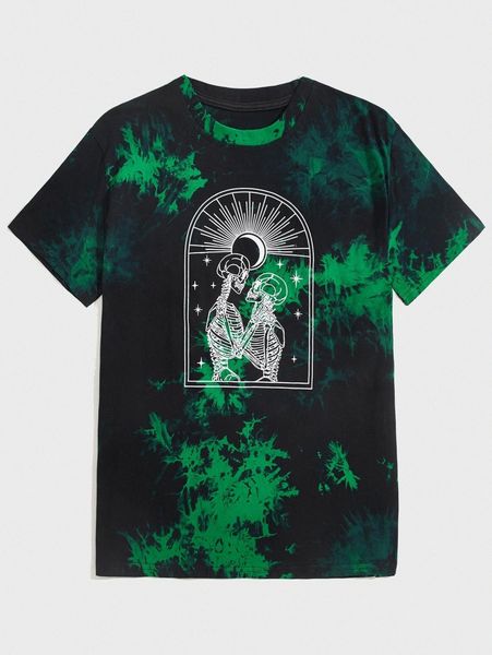 romwe guys skull graphic tie dye tee 80z1#, White;black
