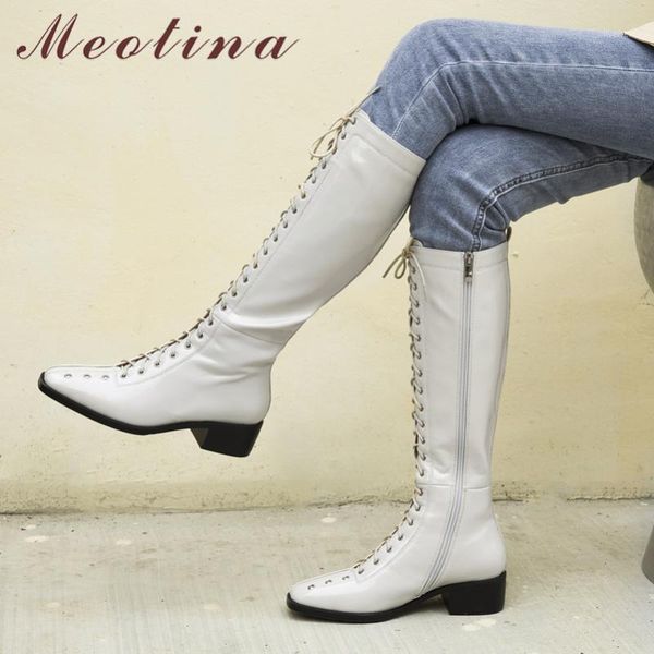 boots meotina real leather mid heel knee high women shoes square toe lace up zip block heels long autumn winter beige 431, Black
boots meotina real leather mid heel knee high women shoes square toe lace up zip block heels long autumn winter beige 431, Black
