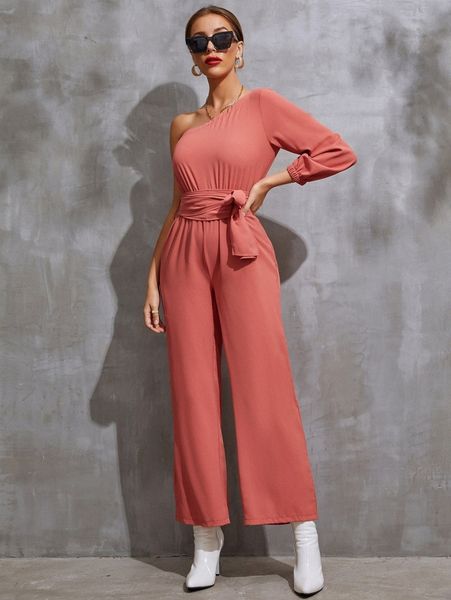 one shoulder wide leg belted jumpsuit a7qa#, White
one shoulder wide leg belted jumpsuit a7qa#, White