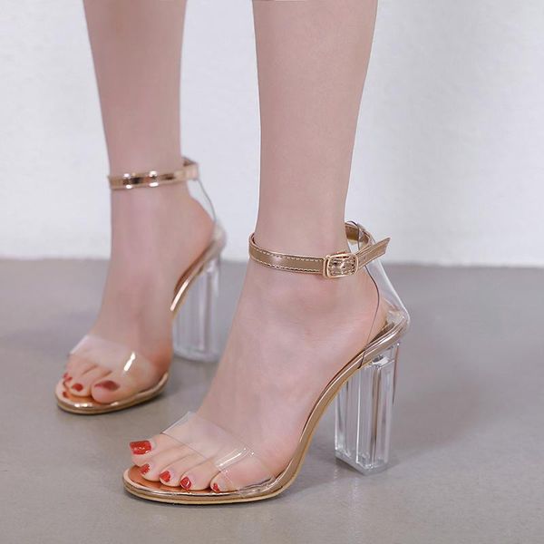 sandals transparent crystal thick heel cellophane tape open toe fish mouth ankle strap high heels classic buckle women's shoes, Black
sandals transparent crystal thick heel cellophane tape open toe fish mouth ankle strap high heels classic buckle women's shoes, Black