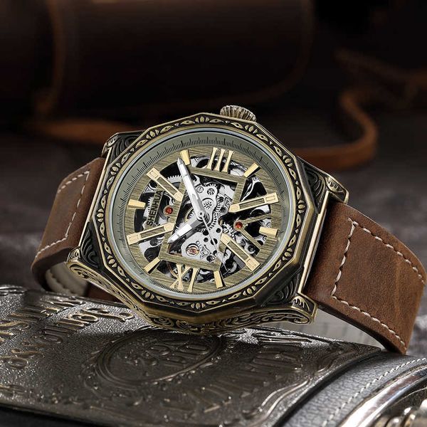 2022 new luxury automatic skeleton mechanical watch business men luminous hands brown leather band self-wind relogio masculino, Slivery;brown
2022 new luxury automatic skeleton mechanical watch business men luminous hands brown leather band self-wind relogio masculino, Slivery;brown