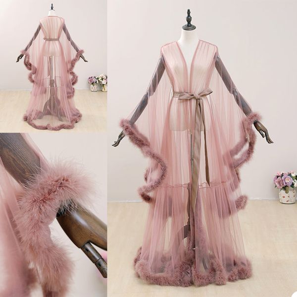 dust pink see thru bridal sleepwear gowns with feathers bathrobe deep v neck long nightgowns custom made, White
dust pink see thru bridal sleepwear gowns with feathers bathrobe deep v neck long nightgowns custom made, White