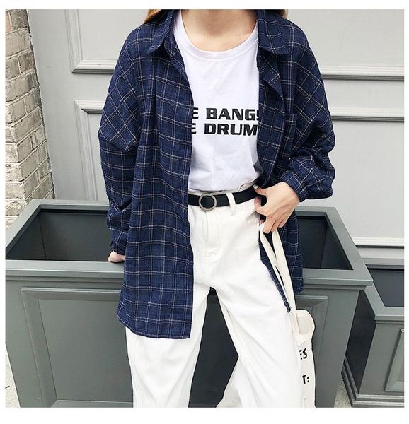 2020 new woman vent vintage plaid shirt single breasted turn down collar cotton long sleeve button feminina, White
2020 new woman vent vintage plaid shirt single breasted turn down collar cotton long sleeve button feminina, White
