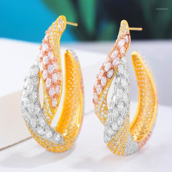 SISCATHY 3Tone Luxury Women Earrings Hyperbolic Ear Jewelry Cubic Zirconia Inlaid Hoop Earrings boucle d'oreille femme 20201, Golden;silver
SISCATHY 3Tone Luxury Women Earrings Hyperbolic Ear Jewelry Cubic Zirconia Inlaid Hoop Earrings boucle d'oreille femme 20201, Golden;silver