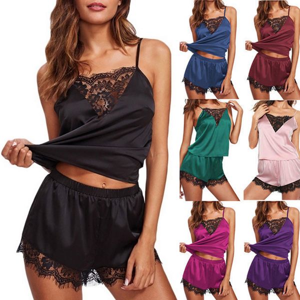 2019 new lounge sleep pajama set satin sleepwear women summer pyjama femme fashion flower pajamas for women t200701, Black;red
2019 new lounge sleep pajama set satin sleepwear women summer pyjama femme fashion flower pajamas for women t200701, Black;red