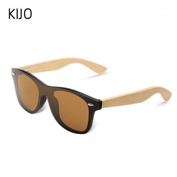 kijo new fashion mirror sunglasses retro bamboo frame men and women sunglasses coating uv4001, White;black