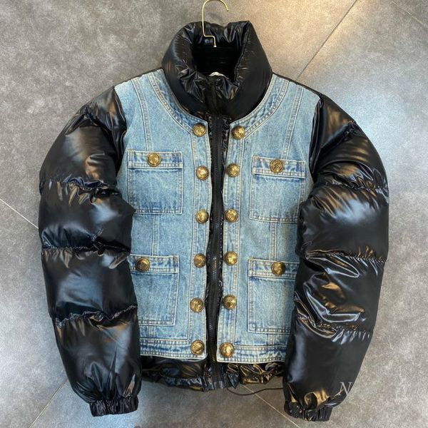 denim patch glossy jacket women winter stand collar long sleeve double breasted retro casual cotton-padded female lady coat 2020, Black
denim patch glossy jacket women winter stand collar long sleeve double breasted retro casual cotton-padded female lady coat 2020, Black