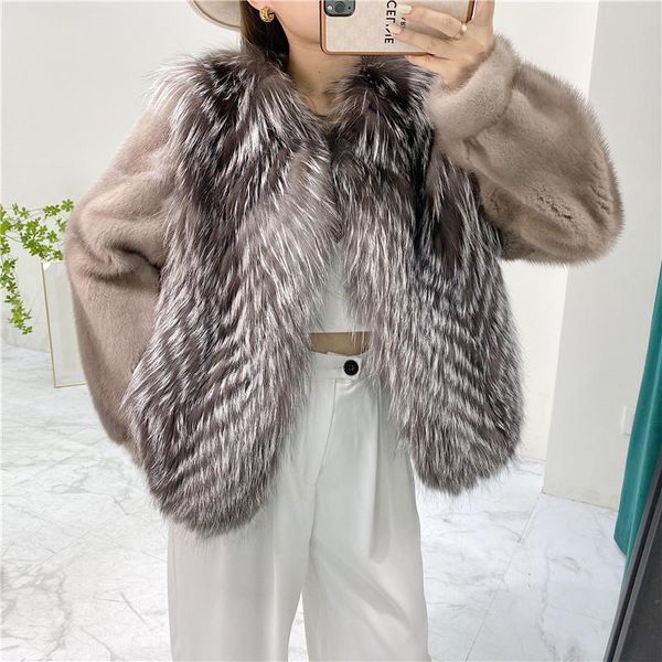 women's fur & faux 2021 winter milk red whole skin otter sleeve stitched coat woman outerwear young silm, Black
women's fur & faux 2021 winter milk red whole skin otter sleeve stitched coat woman outerwear young silm, Black