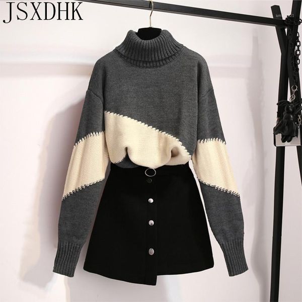 women's tracksuits lazy wind sweater sets women fashion striped patchwork turtleneck thick and belt single-breasted skirts 2 piece sets, Gray
women's tracksuits lazy wind sweater sets women fashion striped patchwork turtleneck thick and belt single-breasted skirts 2 piece sets, Gray