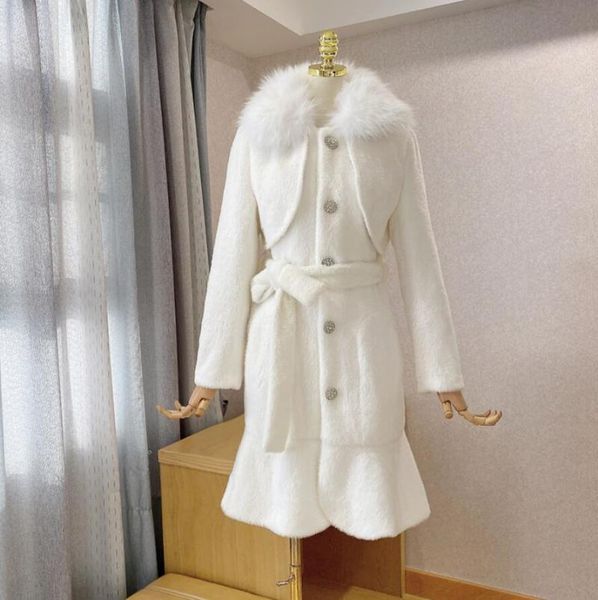women's wool & blends autumn and winter temperament fur collar lotus leaf skirt hem slim waist mid-length plush coat s381, Black
women's wool & blends autumn and winter temperament fur collar lotus leaf skirt hem slim waist mid-length plush coat s381, Black