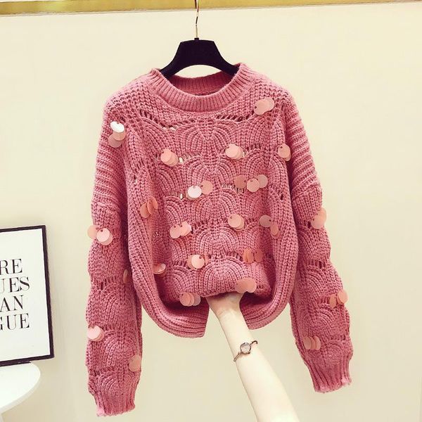 women's sweaters 2021 autumn winter sequined for woman round neck knitted korean loose long sleeve hollow out sweater women's1, White;black
women's sweaters 2021 autumn winter sequined for woman round neck knitted korean loose long sleeve hollow out sweater women's1, White;black