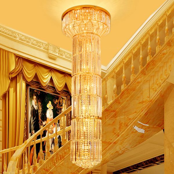 led modern long crystal chandelier american stairway golden crystal chandeliers lights fixture l home stairs long crystal pendant lamps