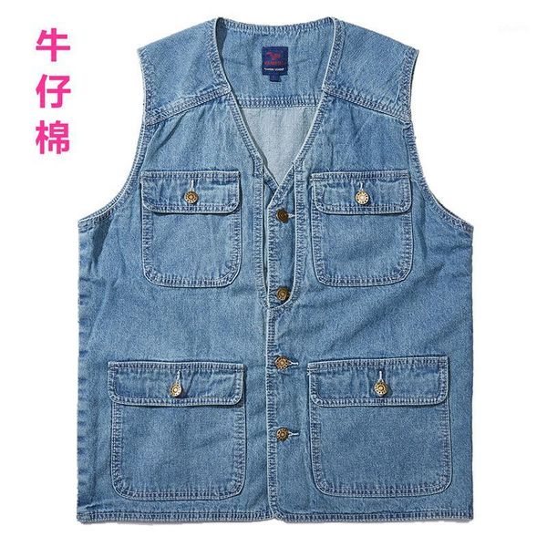 2020 men's multi-pocket denim vest leisure v-neck single-breasted stitching denim vest1, Black;white
2020 men's multi-pocket denim vest leisure v-neck single-breasted stitching denim vest1, Black;white