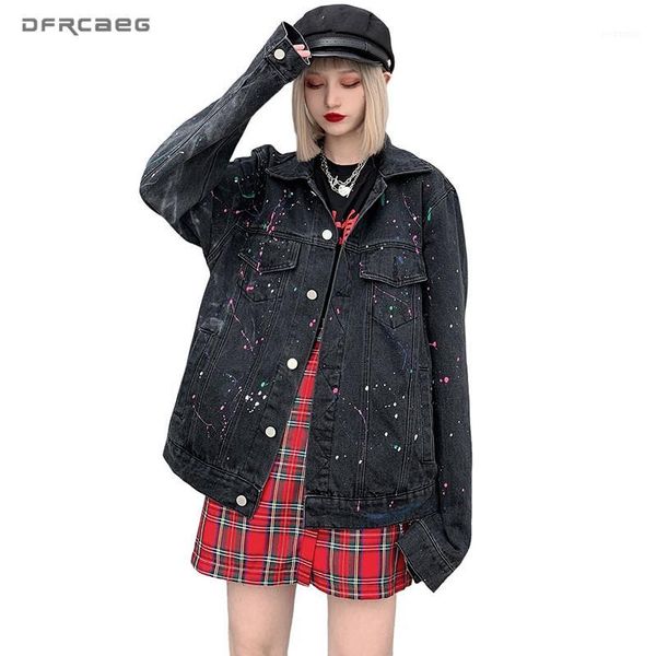 black point painting graffiti denim women jackets 2020 autumn long sleeve loose vintage bf harajuku coat outwear jeans jacket1, Black;brown
black point painting graffiti denim women jackets 2020 autumn long sleeve loose vintage bf harajuku coat outwear jeans jacket1, Black;brown