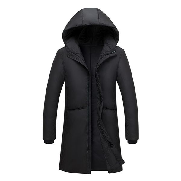 Men's winter medium and long 50% down Hooded et main push, Black