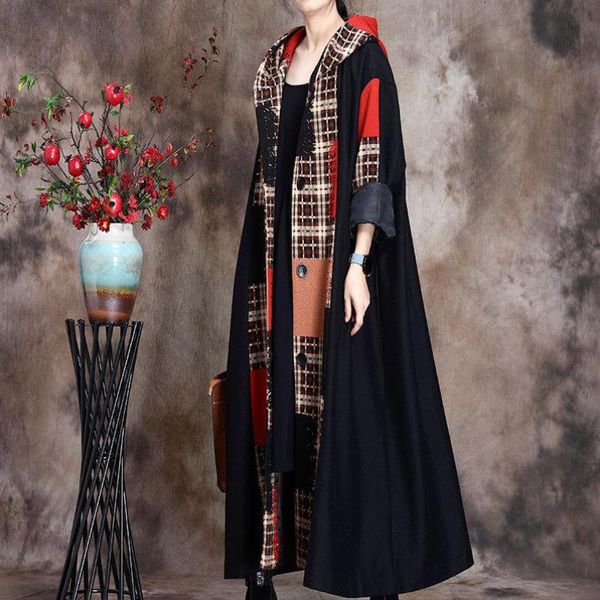 women's wool & blends fairynatural 2021 spring winter vintage women plaid hooded plus size coats loose single breasted ladies long, Black
women's wool & blends fairynatural 2021 spring winter vintage women plaid hooded plus size coats loose single breasted ladies long, Black