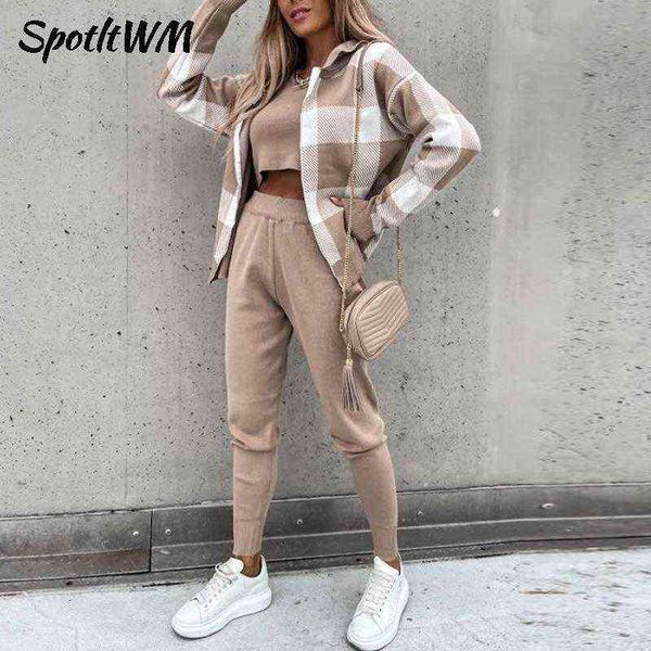 casual women knitted three piece sets hooded plaid zipper and cropped vest and pencil pant suits autumn streetwear trackuits 220105, White
casual women knitted three piece sets hooded plaid zipper and cropped vest and pencil pant suits autumn streetwear trackuits 220105, White