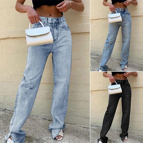 high waist fashion split jeans with pockets women autumn winter floor length long flare pants streetwear, Blue
high waist fashion split jeans with pockets women autumn winter floor length long flare pants streetwear, Blue