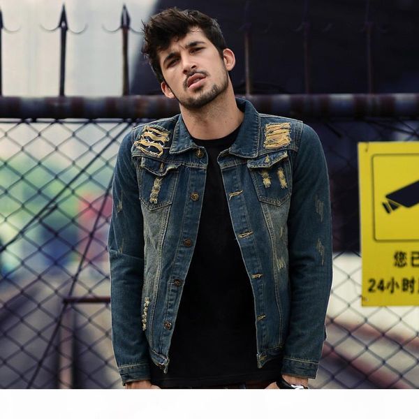 new solid color men denim jacket fashion spring and autumn men's simple washed slim fit retro blue hole jeans jacket coat, Black;brown
new solid color men denim jacket fashion spring and autumn men's simple washed slim fit retro blue hole jeans jacket coat, Black;brown