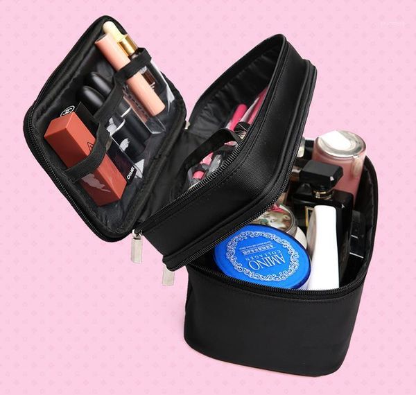 fashion travel portable double-layer cosmetic bag, large capacity toiletry bag portable makeup tool storage pouch with handle1