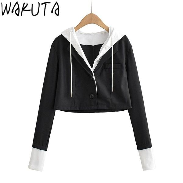wakuta stylish short patchwork blazer women casual slim color block fashion hooded jacket feminino leisure crop outwear, White;black
wakuta stylish short patchwork blazer women casual slim color block fashion hooded jacket feminino leisure crop outwear, White;black