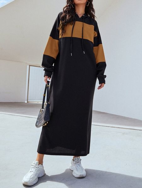 colorblock drop shoulder drawstring hoodie dress j8bg#, White;black
colorblock drop shoulder drawstring hoodie dress j8bg#, White;black