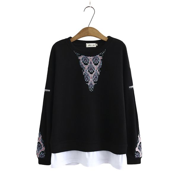 black plus female pink filled cotton drop hoodies size big floral embroidery vintage pullovers wjn2, Black;brown
black plus female pink filled cotton drop hoodies size big floral embroidery vintage pullovers wjn2, Black;brown