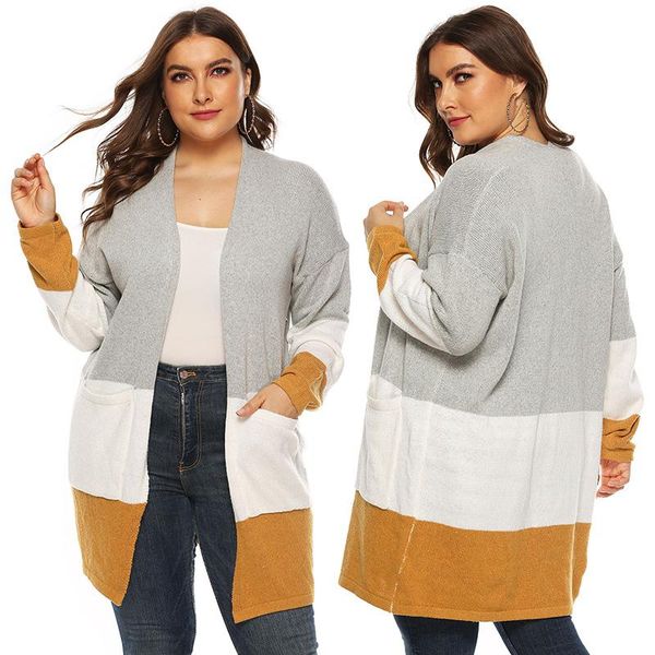 women's knits & tees plus size sweater women autumn knit mid-long sleeve tricolor stripe contrast color loose coat cardigan y, White
women's knits & tees plus size sweater women autumn knit mid-long sleeve tricolor stripe contrast color loose coat cardigan y, White
