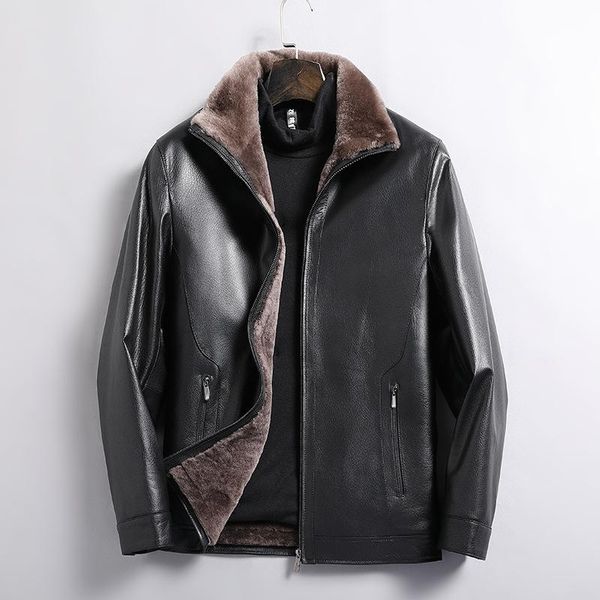 men's leather & faux haining qiu dong the brief paragraph goat fur lapels, one middle-aged jacket, Black
men's leather & faux haining qiu dong the brief paragraph goat fur lapels, one middle-aged jacket, Black