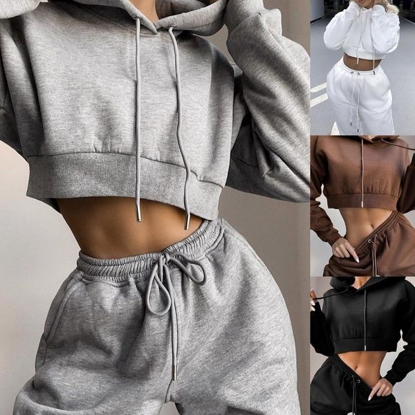 women's tracksuits women 2 piece outfit long sleeve cropped hoodies sweatshirt drawstring jogger pants solid color loose sport tracksui, Gray
women's tracksuits women 2 piece outfit long sleeve cropped hoodies sweatshirt drawstring jogger pants solid color loose sport tracksui, Gray
