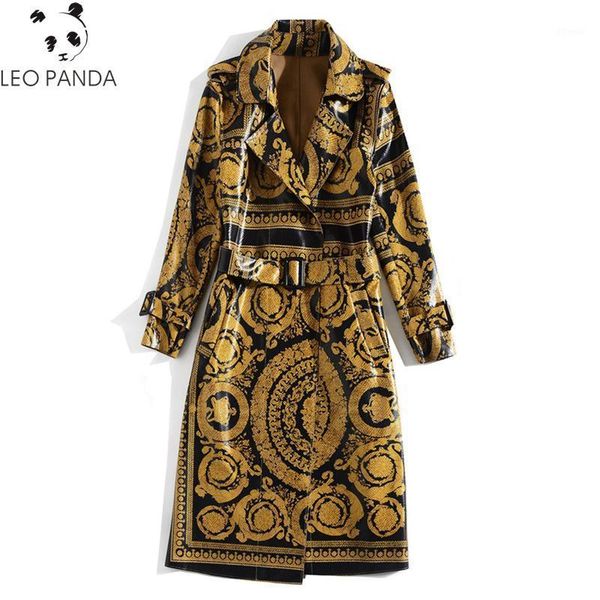 women's trench coats 2021 qian han zi est autumn runway fashion long coat women sleeve vintage pattern print belt bright leather coat1, Tan;black
women's trench coats 2021 qian han zi est autumn runway fashion long coat women sleeve vintage pattern print belt bright leather coat1, Tan;black