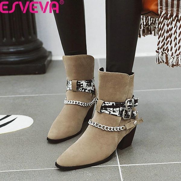 boots esveva 2021 buckle fashion metal chains autumn winter women shoes flock square high heel round toe ankle big size 34-431, Black
boots esveva 2021 buckle fashion metal chains autumn winter women shoes flock square high heel round toe ankle big size 34-431, Black