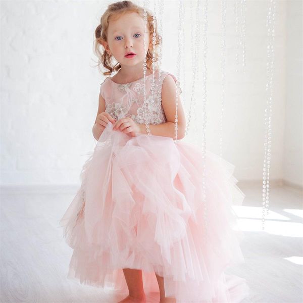 light pink flower girl' dresses embroidered tulle puff pageant gowns tiered tutu beading birthday celebrity party dress, White;blue 
light pink flower girl' dresses embroidered tulle puff pageant gowns tiered tutu beading birthday celebrity party dress, White;blue